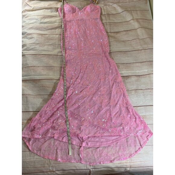 NWT Lulu's Women's Pink Glittering Excellence Sequin Lace Up Maxi - XL - Picture 7 of 16